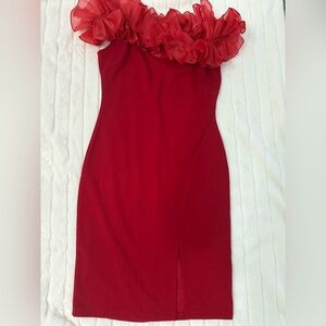 Elegant Red Ruffle Off-Shoulder Dress